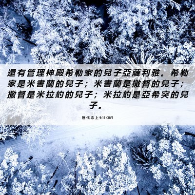 Picture 06 - 歷 代 志 上 9:11 CUVT - 還 有 管 理 神 殿 希 勒 家 的 兒 子 - Bible Verse Picture