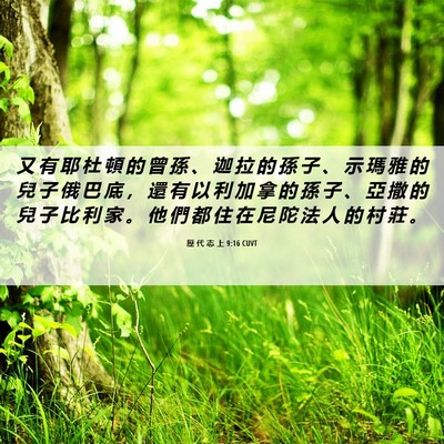 Picture 06 - 歷 代 志 上 9:16 CUVT - 又 有 耶 杜 頓 的 曾 孫 、 迦 拉 的 - Bible Verse Picture