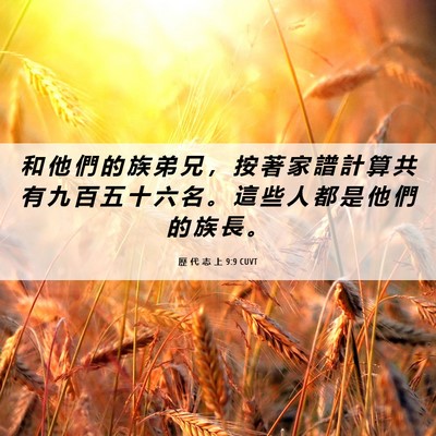 Picture 06 - 歷 代 志 上 9:9 CUVT - 和 他 們 的 族 弟 兄 ， 按 著 家 譜 - Bible Verse Picture