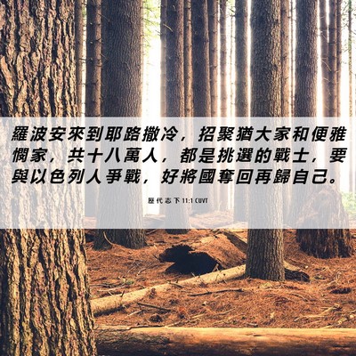 Picture 06 - 歷 代 志 下 11:1 CUVT - 羅 波 安 來 到 耶 路 撒 冷 ， 招 聚 - Bible Verse Picture