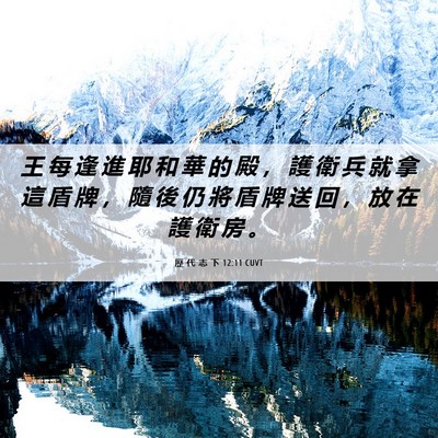 Picture 06 - 歷 代 志 下 12:11 CUVT - 王 每 逢 進 耶 和 華 的 殿 ， 護 衛 - Bible Verse Picture