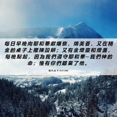 Picture 06 - 歷 代 志 下 13:11 CUVT - 每 日 早 晚 向 耶 和 華 獻 燔 祭 ， - Bible Verse Picture