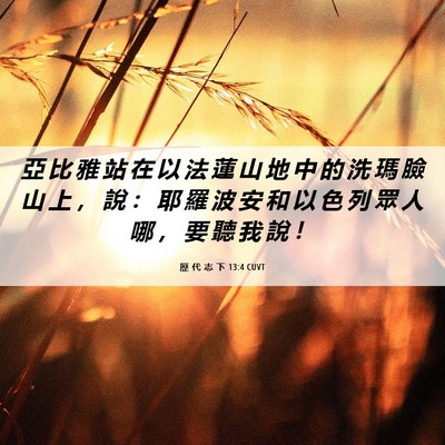 Picture 06 - 歷 代 志 下 13:4 CUVT - 亞 比 雅 站 在 以 法 蓮 山 地 中 的 - Bible Verse Picture