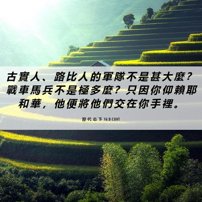 Picture 06 - 歷 代 志 下 16:8 CUVT - 古 實 人 、 路 比 人 的 軍 隊 不 是 - Bible Verse Picture