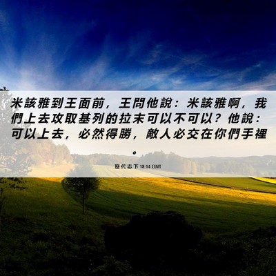 Picture 06 - 歷 代 志 下 18:14 CUVT - 米 該 雅 到 王 面 前 ， 王 問 他 說 - Bible Verse Picture