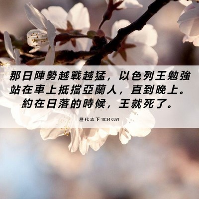 Picture 06 - 歷 代 志 下 18:34 CUVT - 那 日 陣 勢 越 戰 越 猛 ， 以 色 列 - Bible Verse Picture