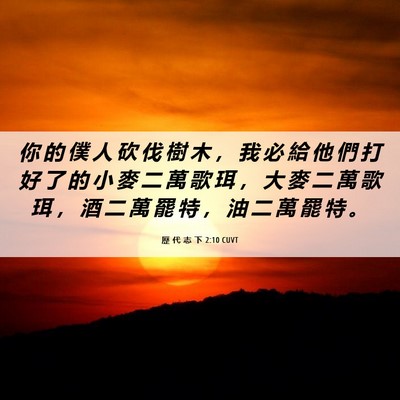Picture 06 - 歷 代 志 下 2:10 CUVT - 你 的 僕 人 砍 伐 樹 木 ， 我 必 給 - Bible Verse Picture