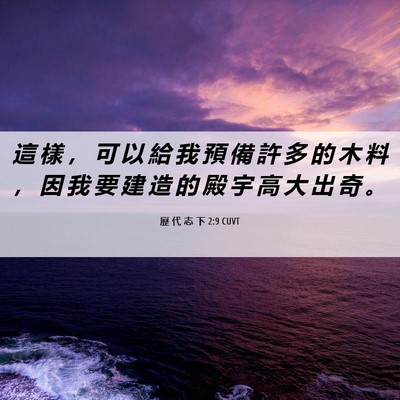 Picture 06 - 歷 代 志 下 2:9 CUVT - 這 樣 ， 可 以 給 我 預 備 許 多 的 - Bible Verse Picture