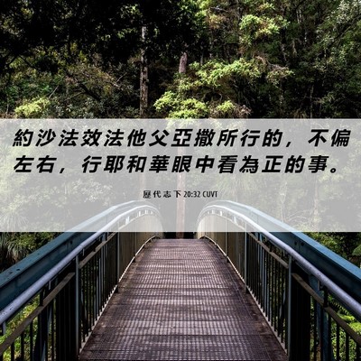 Picture 06 - 歷 代 志 下 20:32 CUVT - 約 沙 法 效 法 他 父 亞 撒 所 行 的 - Bible Verse Picture