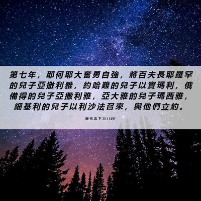 Picture 06 - 歷 代 志 下 23:1 CUVT - 第 七 年 ， 耶 何 耶 大 奮 勇 自 強 - Bible Verse Picture