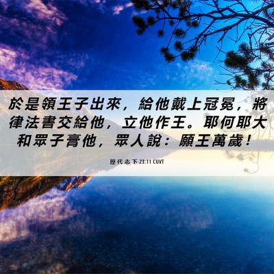 Picture 06 - 歷 代 志 下 23:11 CUVT - 於 是 領 王 子 出 來 ， 給 他 戴 上 - Bible Verse Picture