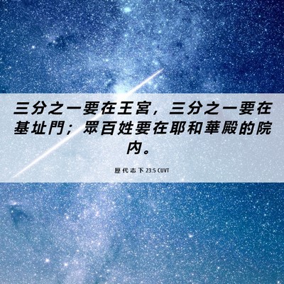 Picture 06 - 歷 代 志 下 23:5 CUVT - 三 分 之 一 要 在 王 宮 ， 三 分 之 - Bible Verse Picture