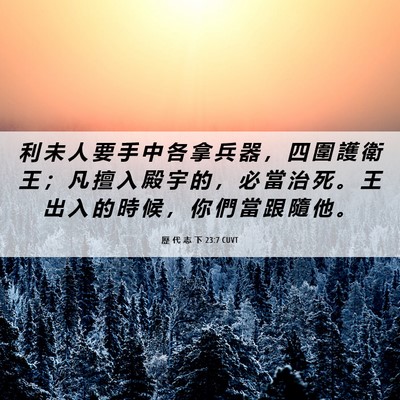 Picture 06 - 歷 代 志 下 23:7 CUVT - 利 未 人 要 手 中 各 拿 兵 器 ， 四 - Bible Verse Picture