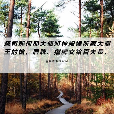 Picture 06 - 歷 代 志 下 23:9 CUVT - 祭 司 耶 何 耶 大 便 將 神 殿 裡 所 - Bible Verse Picture