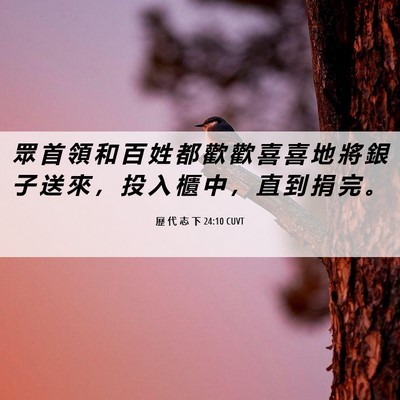 Picture 06 - 歷 代 志 下 24:10 CUVT - 眾 首 領 和 百 姓 都 歡 歡 喜 喜 地 - Bible Verse Picture