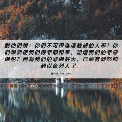 Picture 06 - 歷 代 志 下 28:13 CUVT - 對 他 們 說 ： 你 們 不 可 帶 進 這 - Bible Verse Picture