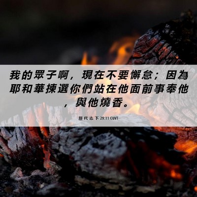 Picture 06 - 歷 代 志 下 29:11 CUVT - 我 的 眾 子 啊 ， 現 在 不 要 懈 怠 - Bible Verse Picture