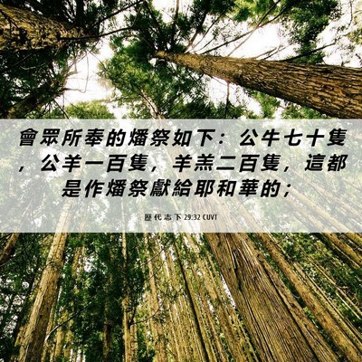 Picture 06 - 歷 代 志 下 29:32 CUVT - 會 眾 所 奉 的 燔 祭 如 下 ： 公 牛 - Bible Verse Picture