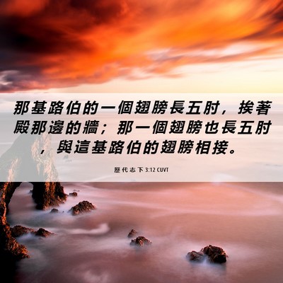 Picture 06 - 歷 代 志 下 3:12 CUVT - 那 基 路 伯 的 一 個 翅 膀 長 五 肘 - Bible Verse Picture