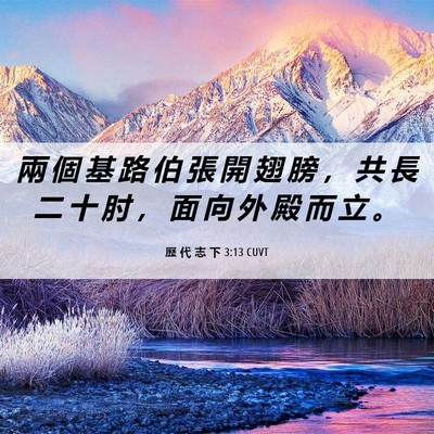 Picture 06 - 歷 代 志 下 3:13 CUVT - 兩 個 基 路 伯 張 開 翅 膀 ， 共 長 - Bible Verse Picture