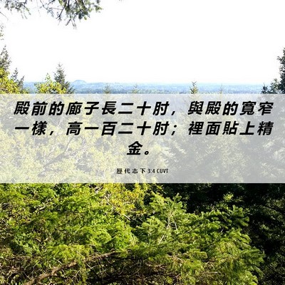Picture 06 - 歷 代 志 下 3:4 CUVT - 殿 前 的 廊 子 長 二 十 肘 ， 與 殿 - Bible Verse Picture
