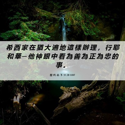 Picture 06 - 歷 代 志 下 31:20 CUVT - 希 西 家 在 猶 大 遍 地 這 樣 辦 理 - Bible Verse Picture
