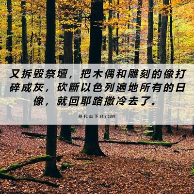 Picture 06 - 歷 代 志 下 34:7 CUVT - 又 拆 毀 祭 壇 ， 把 木 偶 和 雕 刻 - Bible Verse Picture