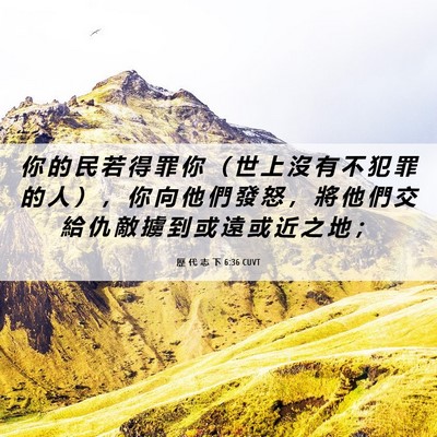 Picture 06 - 歷 代 志 下 6:36 CUVT - 你 的 民 若 得 罪 你 （ 世 上 沒 有 - Bible Verse Picture