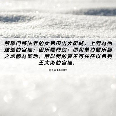Picture 06 - 歷 代 志 下 8:11 CUVT - 所 羅 門 將 法 老 的 女 兒 帶 出 大 - Bible Verse Picture