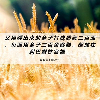 Picture 06 - 歷 代 志 下 9:16 CUVT - 又 用 錘 出 來 的 金 子 打 成 盾 牌 - Bible Verse Picture