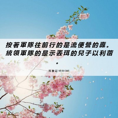Picture 06 - 民 數 記 10:18 CUVT - 按 著 軍 隊 往 前 行 的 是 流 便 營 - Bible Verse Picture