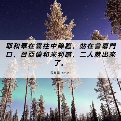 Picture 06 - 民 數 記 12:5 CUVT - 耶 和 華 在 雲 柱 中 降 臨 ， 站 在 - Bible Verse Picture