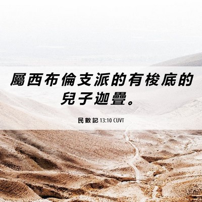 Picture 06 - 民 數 記 13:10 CUVT - 屬 西 布 倫 支 派 的 有 梭 底 的 兒 - Bible Verse Picture