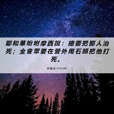 Picture 06 - 民 數 記 15:35 CUVT - 耶 和 華 吩 咐 摩 西 說 ： 總 要 把 - Bible Verse Picture