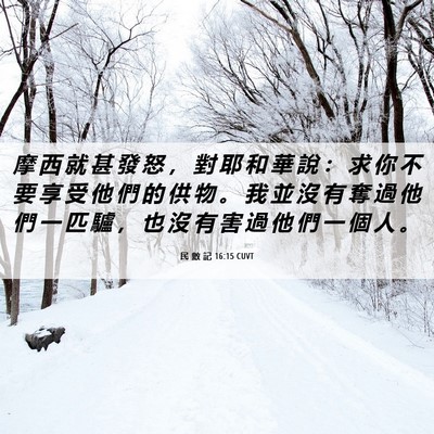 Picture 06 - 民 數 記 16:15 CUVT - 摩 西 就 甚 發 怒 ， 對 耶 和 華 說 - Bible Verse Picture