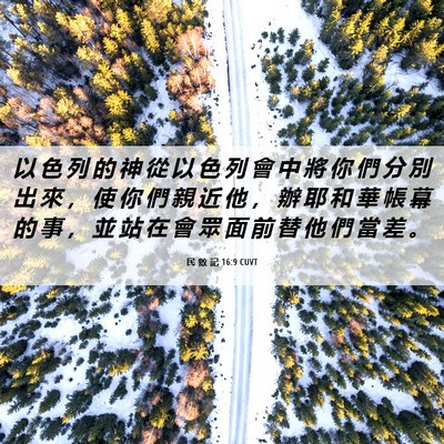 Picture 06 - 民 數 記 16:9 CUVT - 以 色 列 的 神 從 以 色 列 會 中 將 - Bible Verse Picture