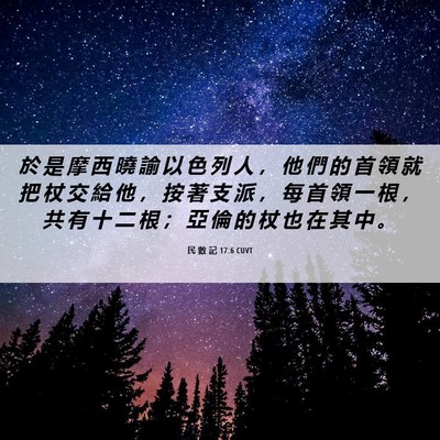 Picture 06 - 民 數 記 17:6 CUVT - 於 是 摩 西 曉 諭 以 色 列 人 ， 他 - Bible Verse Picture