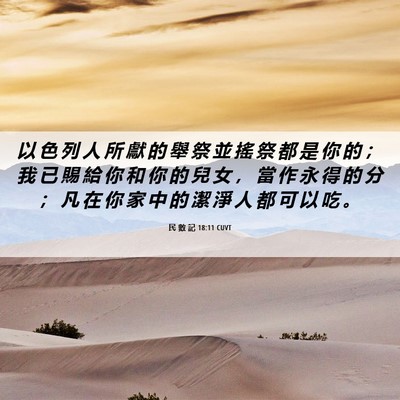 Picture 06 - 民 數 記 18:11 CUVT - 以 色 列 人 所 獻 的 舉 祭 並 搖 祭 - Bible Verse Picture