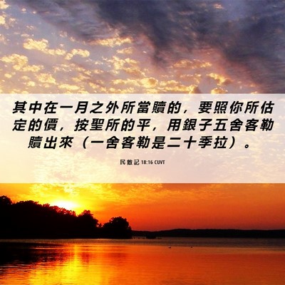 Picture 06 - 民 數 記 18:16 CUVT - 其 中 在 一 月 之 外 所 當 贖 的 ， - Bible Verse Picture