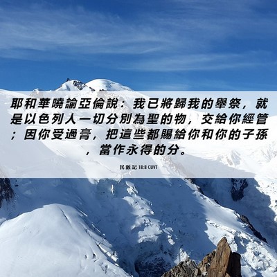 Picture 06 - 民 數 記 18:8 CUVT - 耶 和 華 曉 諭 亞 倫 說 ： 我 已 將 - Bible Verse Picture