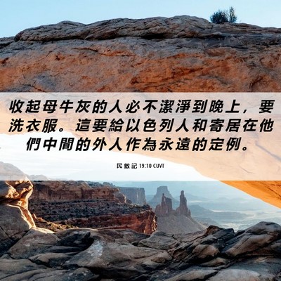 Picture 06 - 民 數 記 19:10 CUVT - 收 起 母 牛 灰 的 人 必 不 潔 淨 到 - Bible Verse Picture
