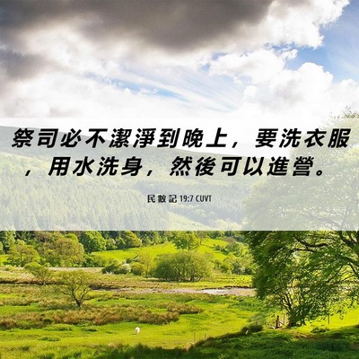 Picture 06 - 民 數 記 19:7 CUVT - 祭 司 必 不 潔 淨 到 晚 上 ， 要 洗 - Bible Verse Picture