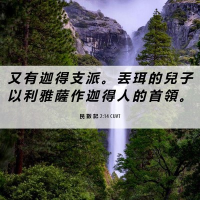 Picture 06 - 民 數 記 2:14 CUVT - 又 有 迦 得 支 派 。 丟 珥 的 兒 子 - Bible Verse Picture