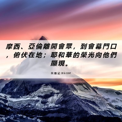 Picture 06 - 民 數 記 20:6 CUVT - 摩 西 、 亞 倫 離 開 會 眾 ， 到 會 - Bible Verse Picture