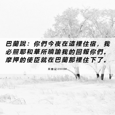 Picture 06 - 民 數 記 22:8 CUVT - 巴 蘭 說 ： 你 們 今 夜 在 這 裡 住 - Bible Verse Picture