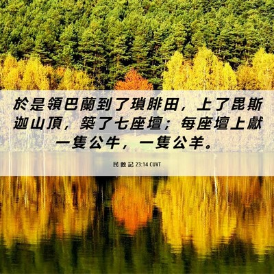 Picture 06 - 民 數 記 23:14 CUVT - 於 是 領 巴 蘭 到 了 瑣 腓 田 ， 上 - Bible Verse Picture
