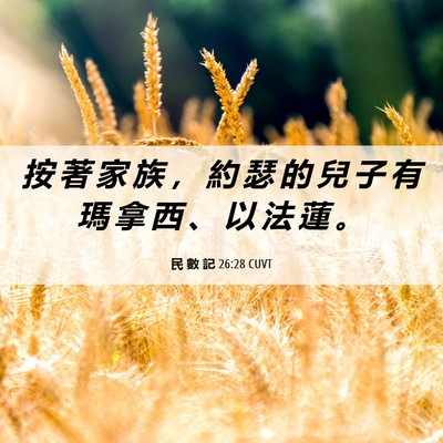 Picture 06 - 民 數 記 26:28 CUVT - 按 著 家 族 ， 約 瑟 的 兒 子 有 瑪 - Bible Verse Picture