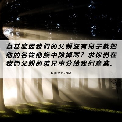 Picture 06 - 民 數 記 27:4 CUVT - 為 甚 麼 因 我 們 的 父 親 沒 有 兒 - Bible Verse Picture