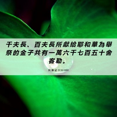 Picture 06 - 民 數 記 31:52 CUVT - 千 夫 長 、 百 夫 長 所 獻 給 耶 和 - Bible Verse Picture