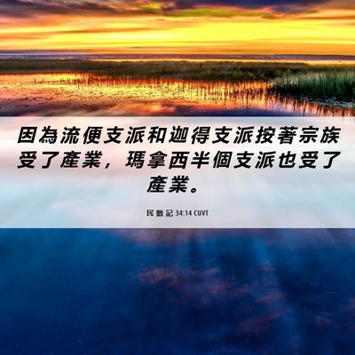 Picture 06 - 民 數 記 34:14 CUVT - 因 為 流 便 支 派 和 迦 得 支 派 按 - Bible Verse Picture